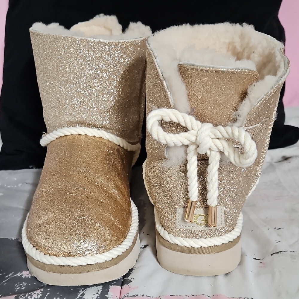 Gold Glitter Shearling Boots
